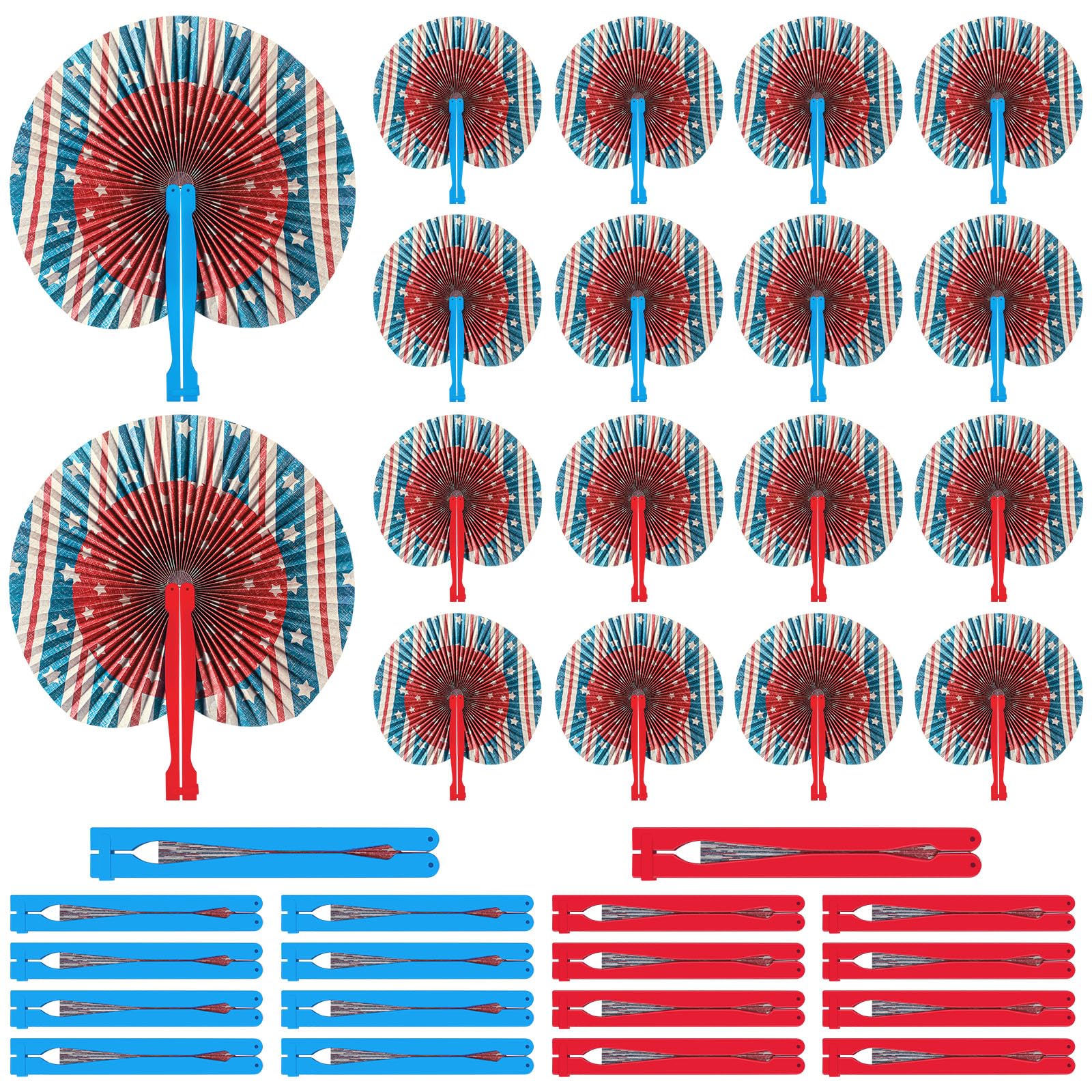 Vercraft 36 Pcs Patriotic Star and Stripe Folding Fans Fourth of July Party Supplies USA Vintage Round Handheld Paper Fans with Plastic Handle Parade Independence Day Decorations