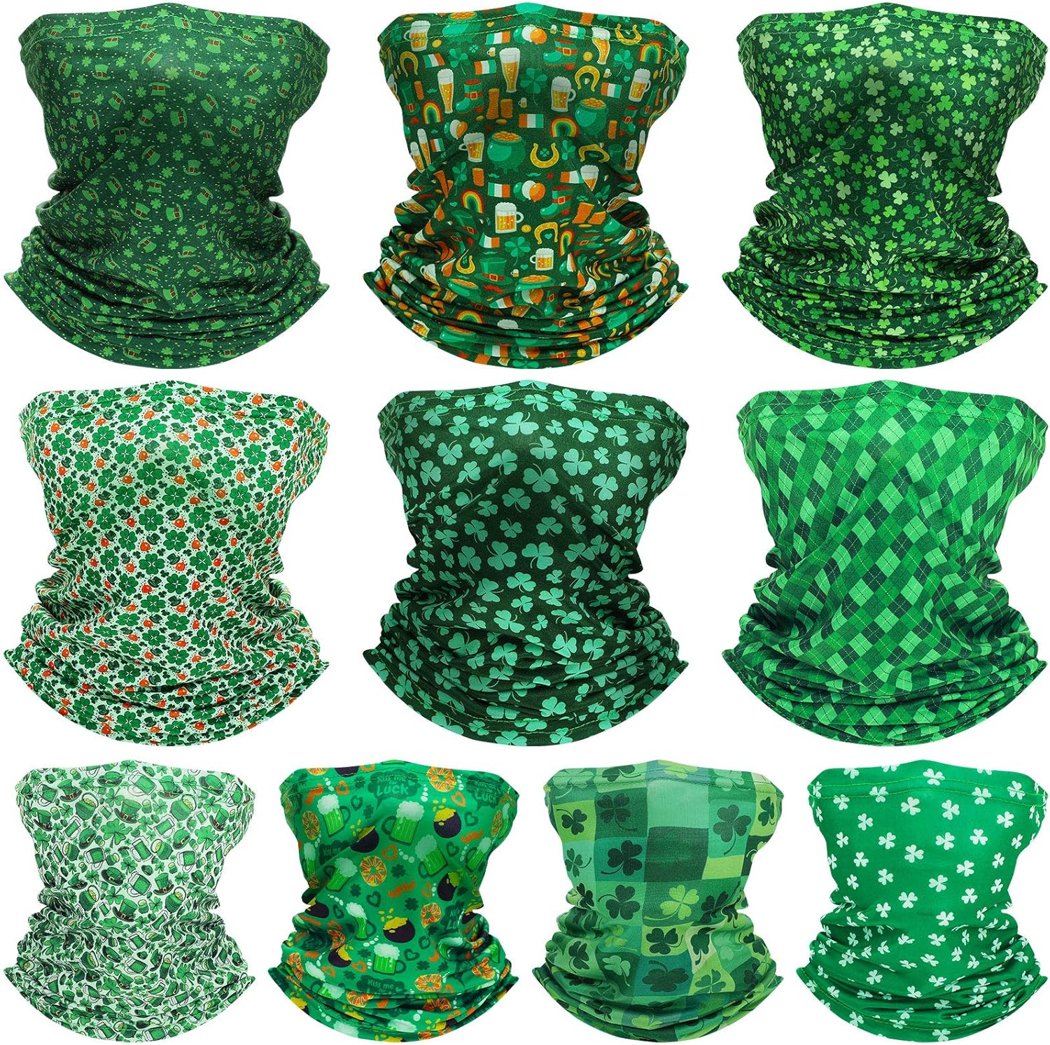 10 Pieces St Patrick's Day Neck Gaiter Shamrock Green Irish Clover Neck