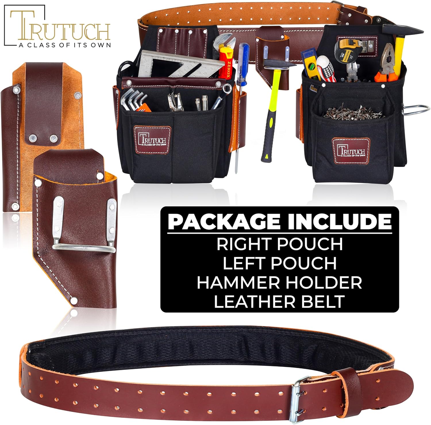 Nylon and Leather Tool Belt with Suspender | Framing Tool Bags | Leather Work Suspender | Carpenter | Construction | Framers | Electrician