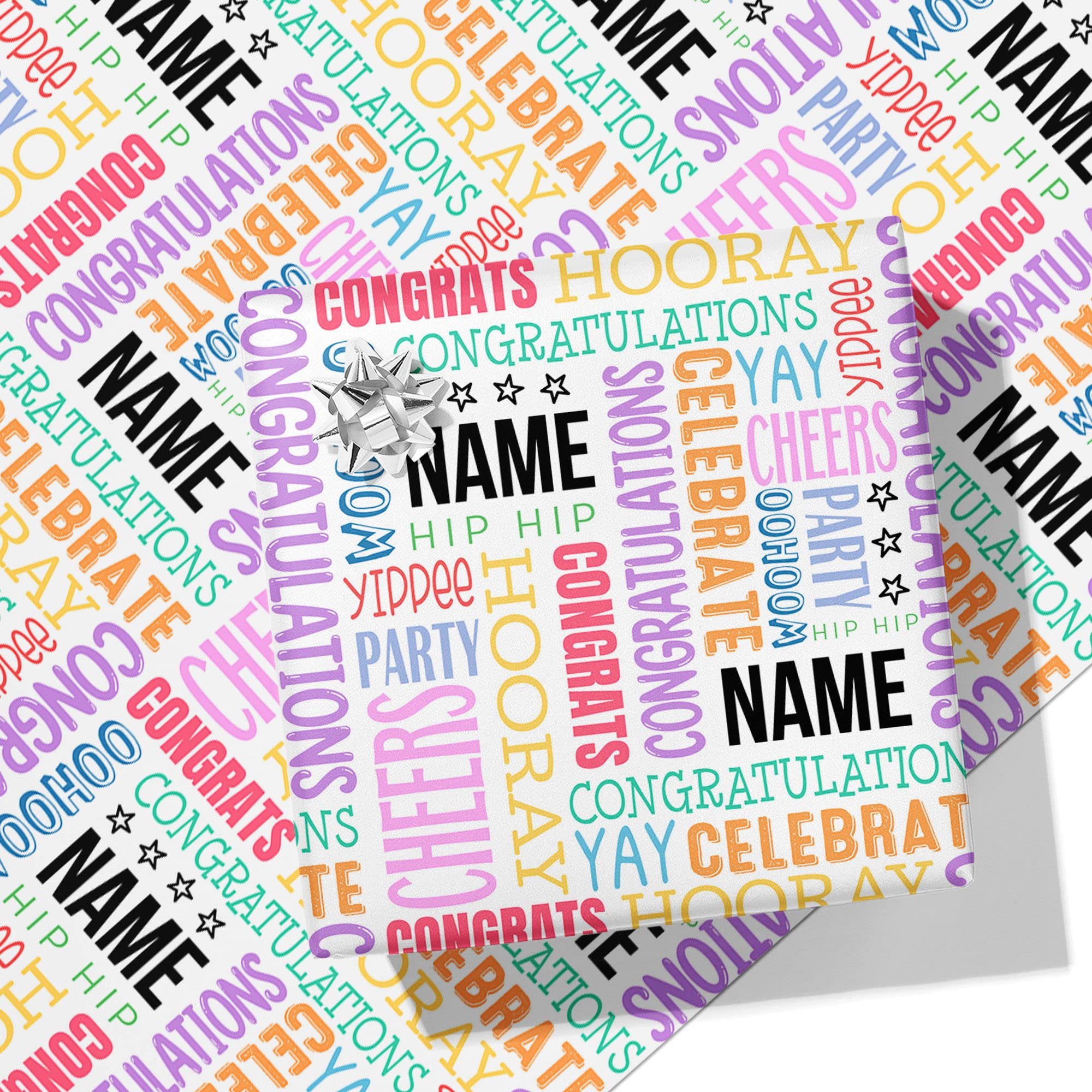Printster Celebratory Personalised Wrapping Paper - Add Any Name-2m Roll - 594mm x 2000mm