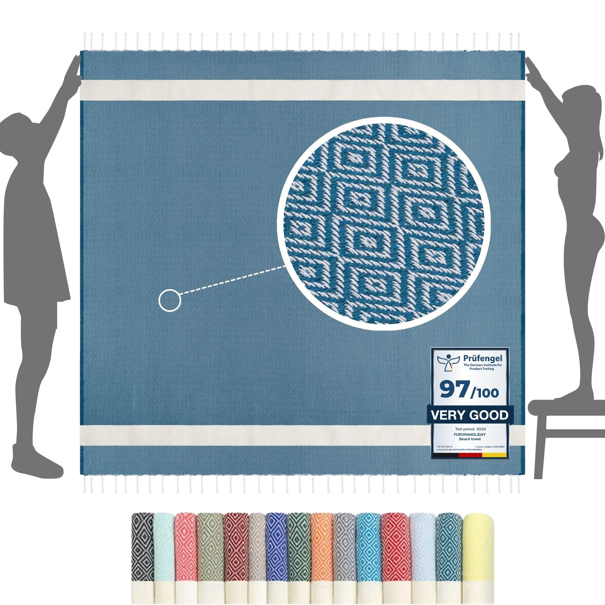 furora HOLIDAY Beach Towel XXL Extra Large OVERSIZED 200x200 cm / 79x79 Inch - cotton | Turkish Towel Fouta + Picnic Blanket | Beach Blanket, lightweight Travel Towel, Women Men Holiday Essentials