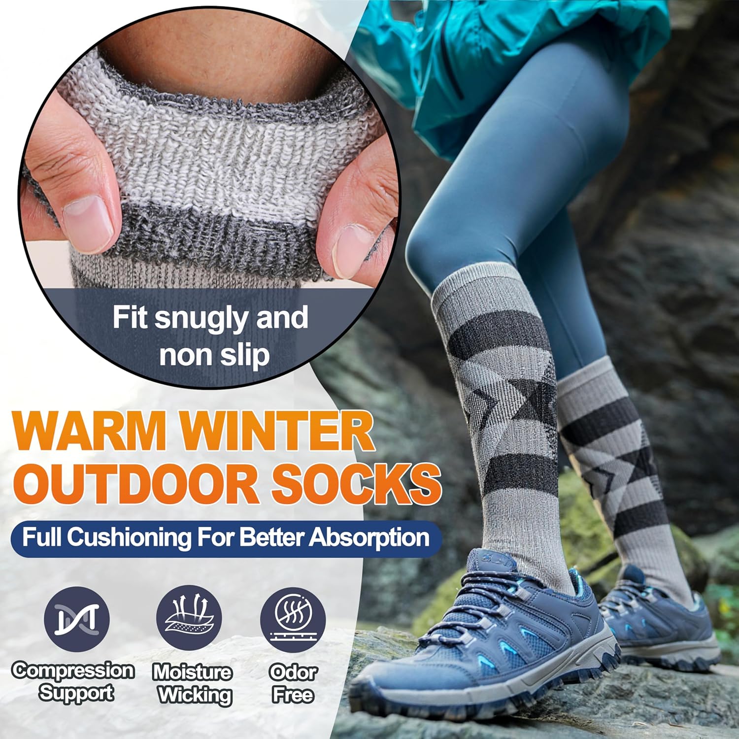 3 Pairs Merino Wool Ski Socks for Womens Mens Thermal Winter Warm Thick Knee High Socks for Skiing Snowboarding - Image 4