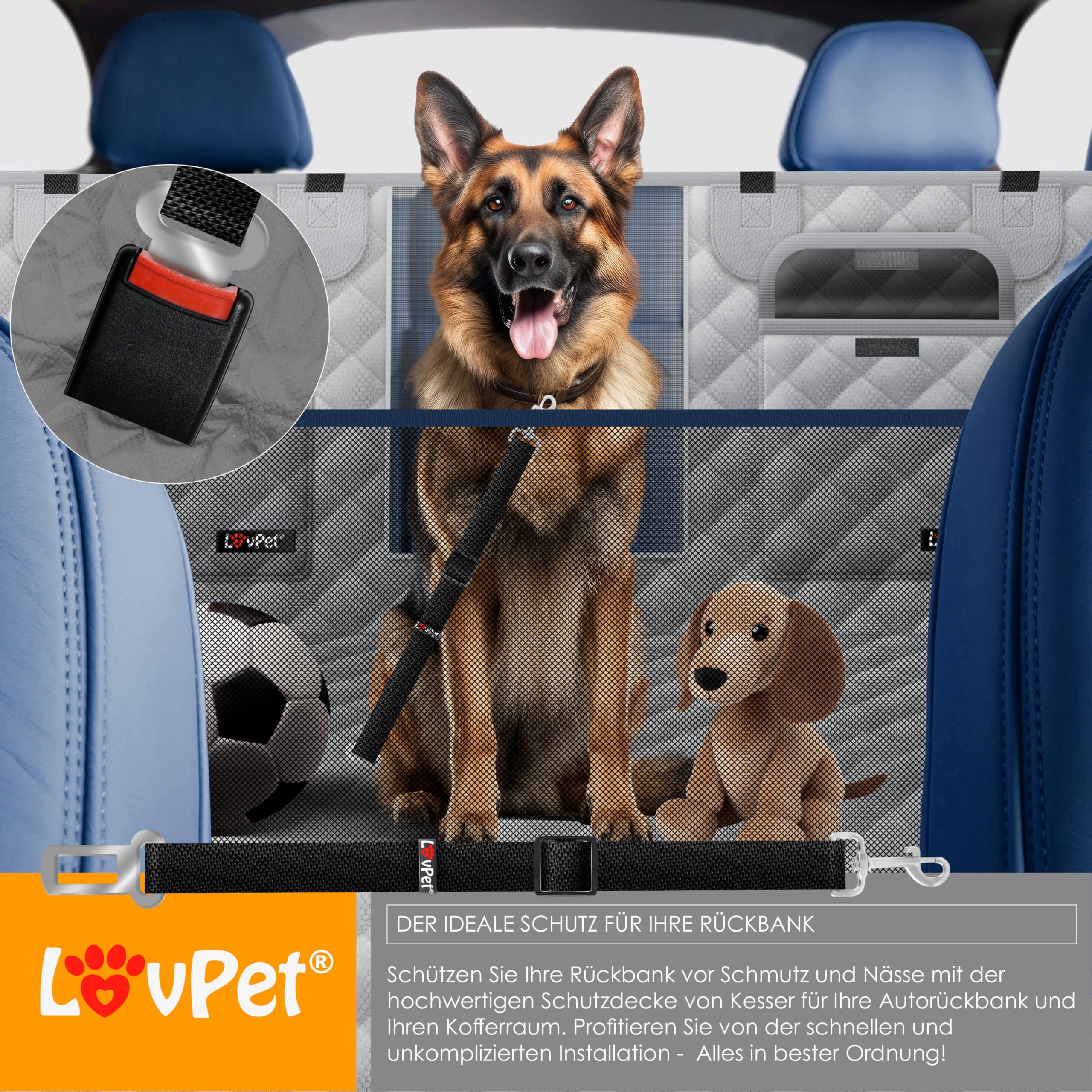Lovpet® Protezione per il bagagliaio con protezione laterale e del paraurti, per cani, per il sedile posteriore dell'auto con finestra trasparente e accessori, Impermeabile e resistente ai graffi