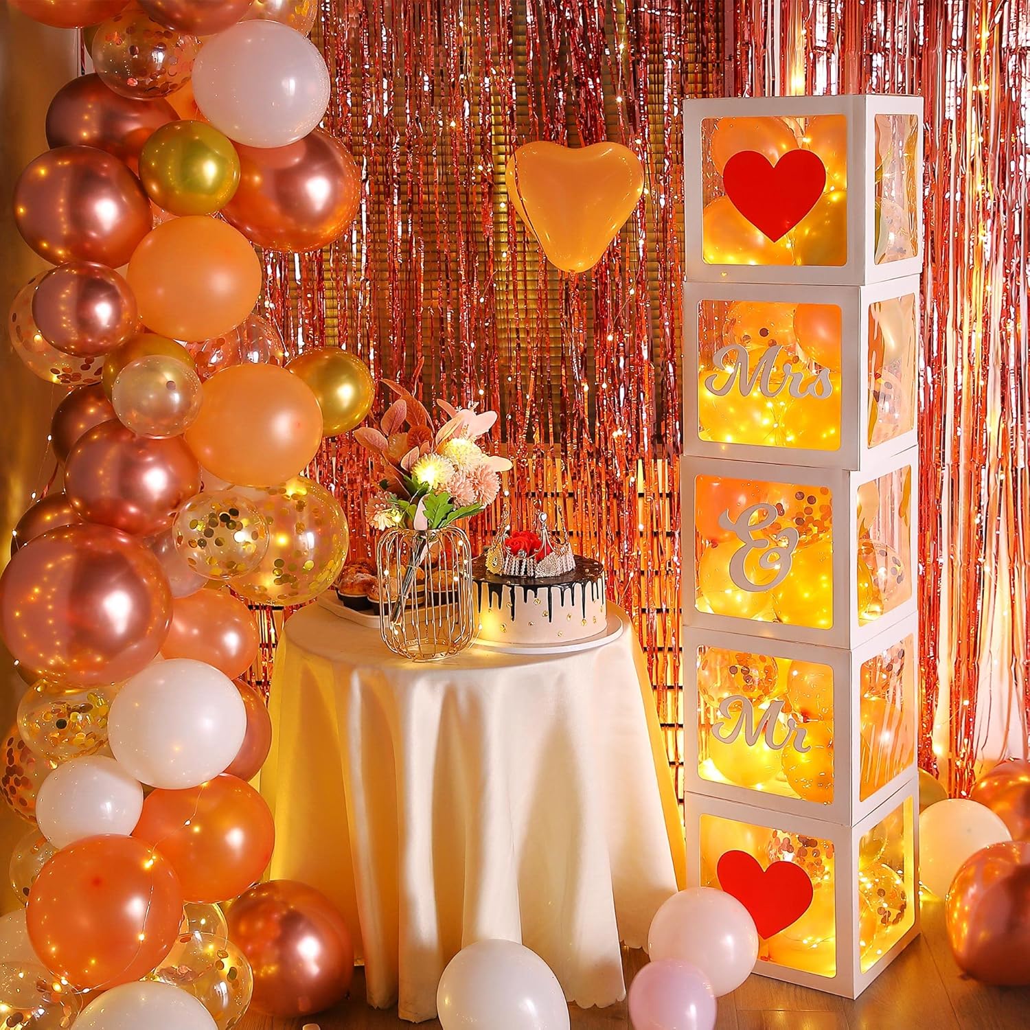 Buy Bridal Shower Balloon Box, 5 Pack Transparent Balloon Boxes with Letters, 5 Pack LED String