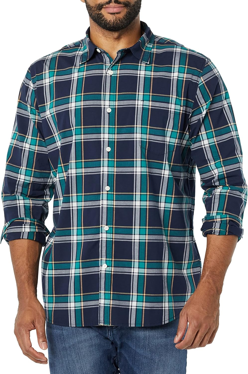 Amazon Essentials Men's Long-Sleeve Slim-Fit Stretch Poplin Shirt