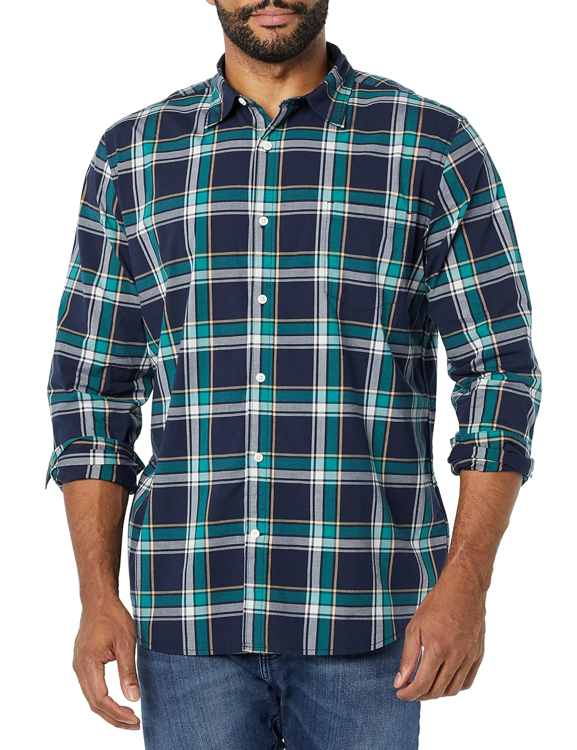 Amazon Essentials Mens Long-Sleeve Slim-Fit Stretch Poplin Shirt