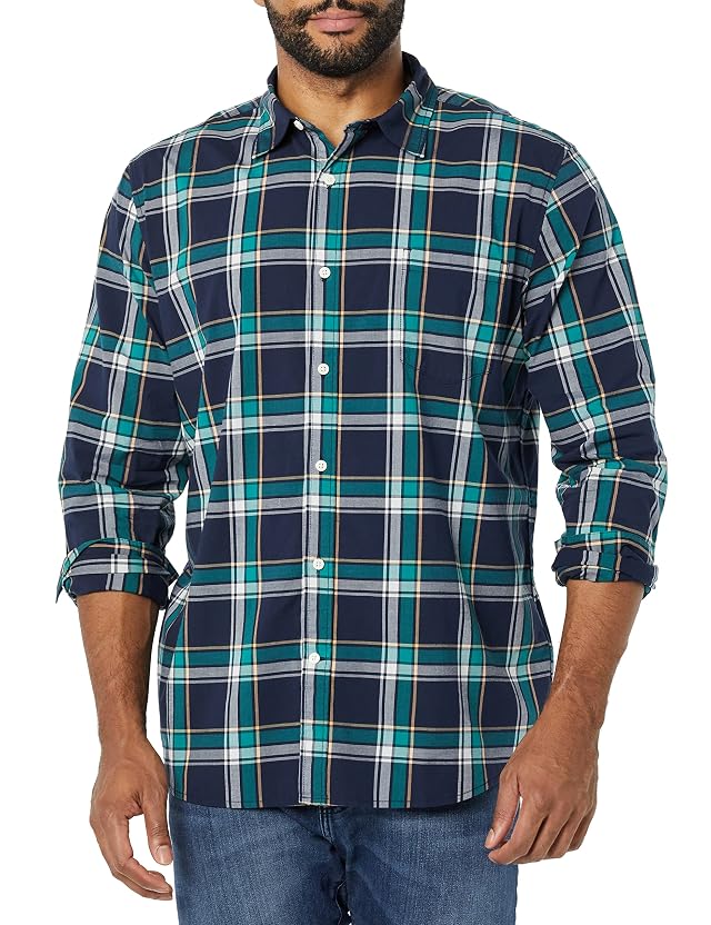 Amazon Essentials Mens Long-Sleeve Slim-Fit Stretch Poplin Shirt