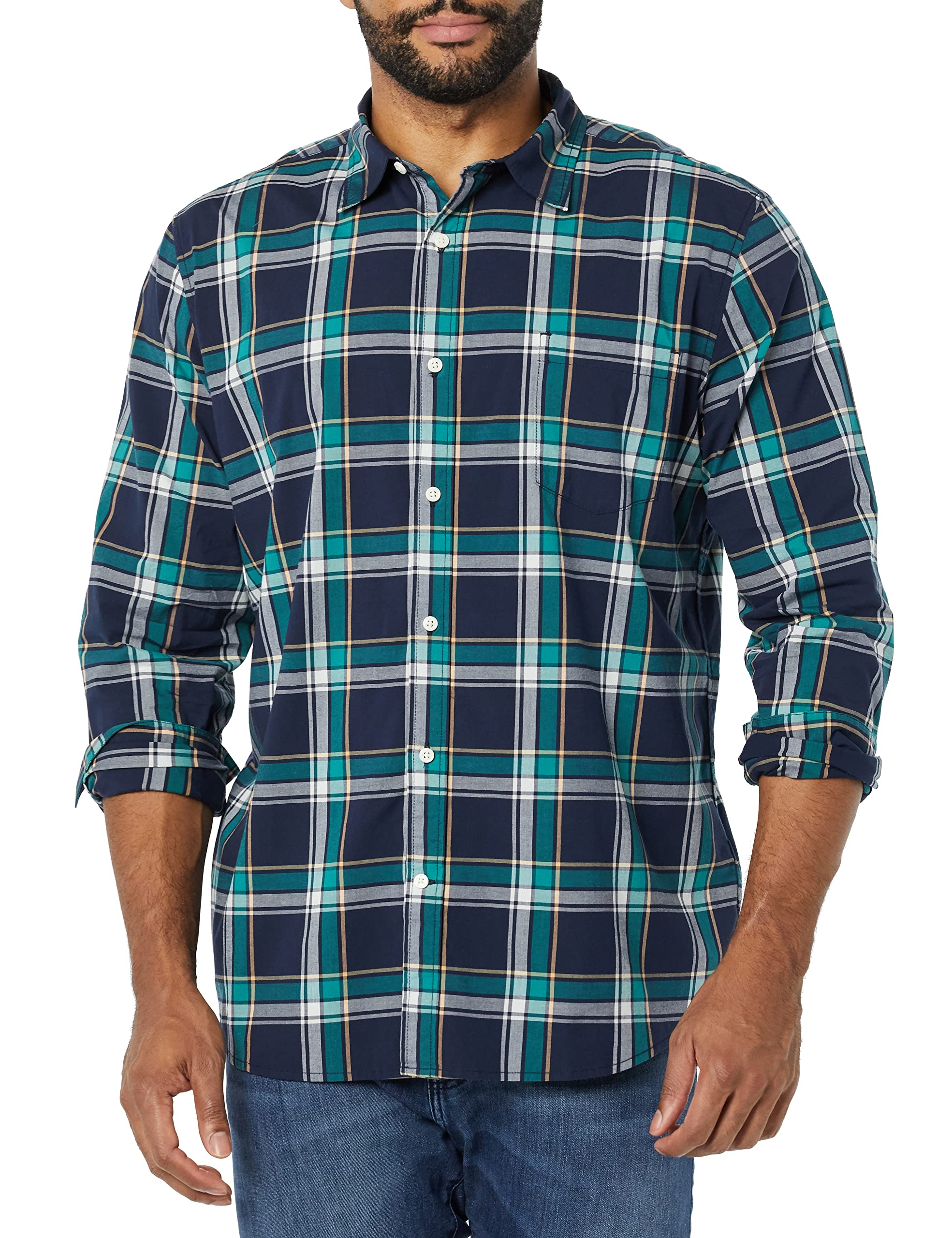 Amazon Essentials Mens Long-Sleeve Slim-Fit Stretch Poplin Shirt