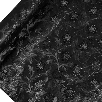 Paper Mart Black Floral Foil, 20 Inches by 10 Yards, Poly Lined, Embossed Flower Wrapping Paper for Bouquets, Plants, and Decor
