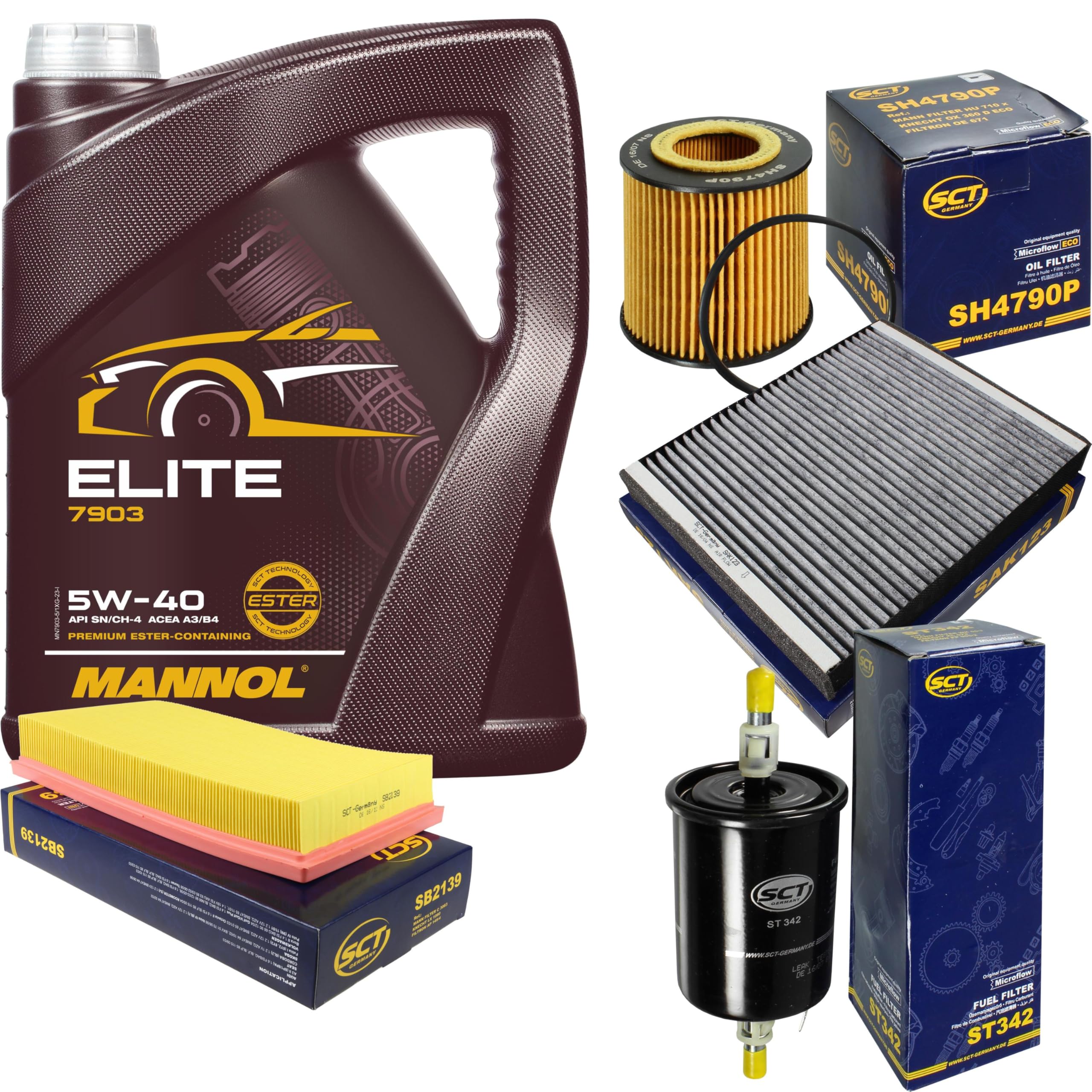 Set di filtri di ispezione 5 litri olio motore Elite 5W-40 API SN/CF filtro abitacolo filtro aria filtro olio filtro carburante