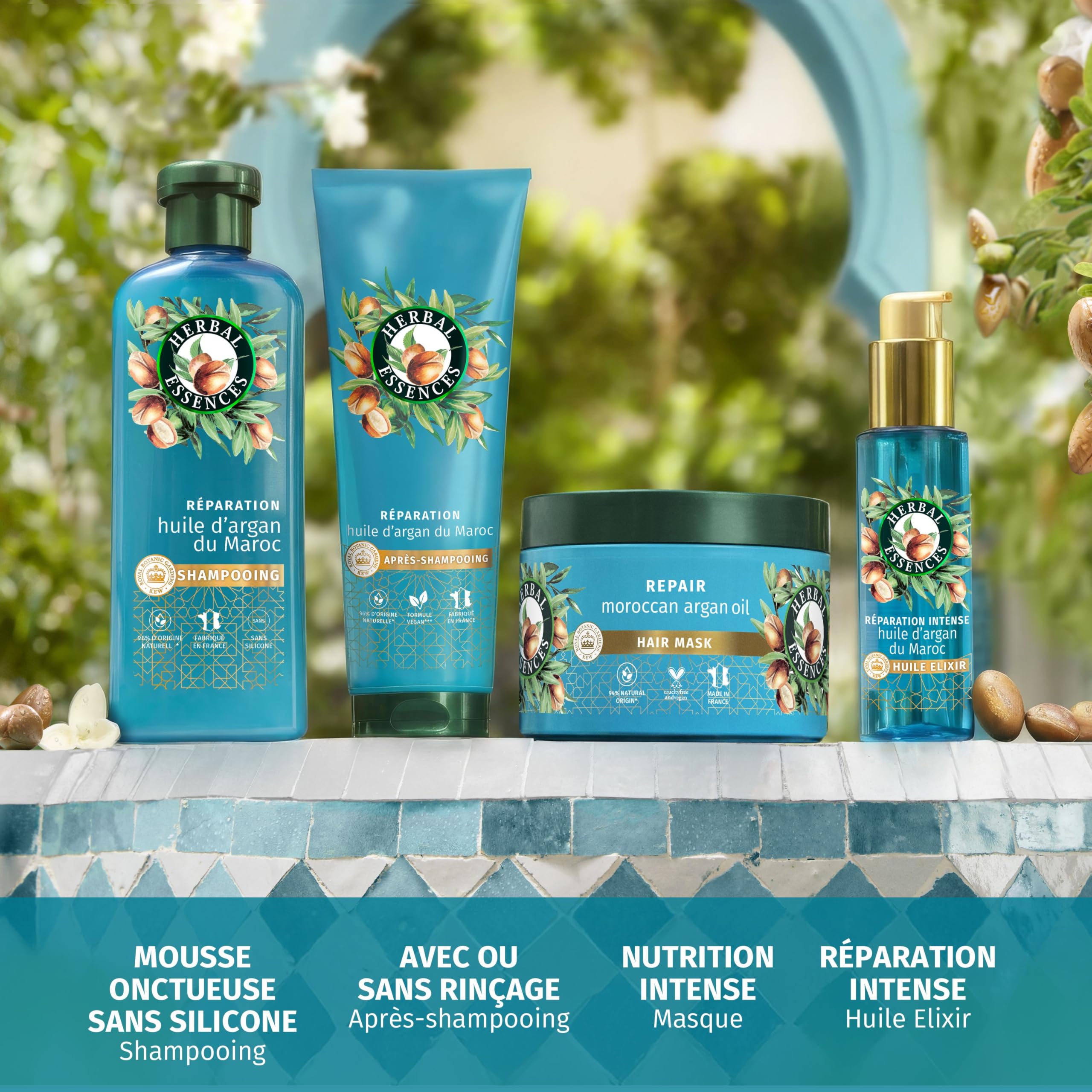 Herbal Essences Huile Élixir Réparation Intense Huile D'Argan Du Maroc 95ml Pour Cheveux Lisses Et Brillants. Pénètre Profondément Pour Nourrir, Renforcer Et Réparer. Formule Légère Et Végane