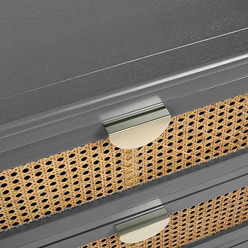 Miniatura 9 de Maotifeys 3 Drawer Dresser, Farmhouse Wood Rattan Drawer Chest & Chest of Drawers with Gold Metal Handles, Storage Dresser for Bedroom Living Room