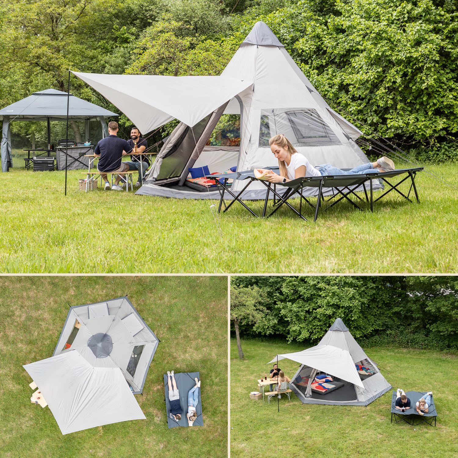 Skandika Tente Gonflable Tipi Hetta 460 Air Protect | Tente de Camping familiale Gonflable 6 Personnes, Hauteur de 2,95 m, étanche, Sol Cousu, Protection UV 50+ | Camping, Festival, Tipi Indien