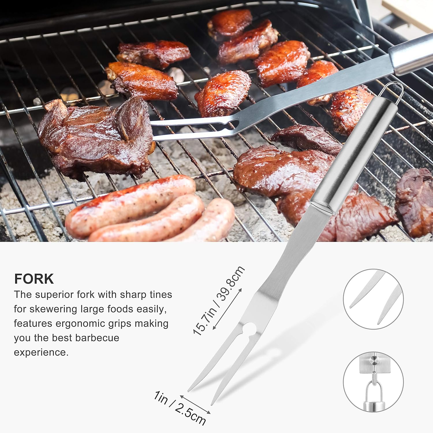 grilljoy 30PCS BBQ Grill Tools Set with Thermometer and Meat Injector. Extra Thick Stainless Steel Fork, Spatula& Tongs - Complete Grilling Accessories in Portable Bag - Perfect Grill Gifts for Men : Everything Else