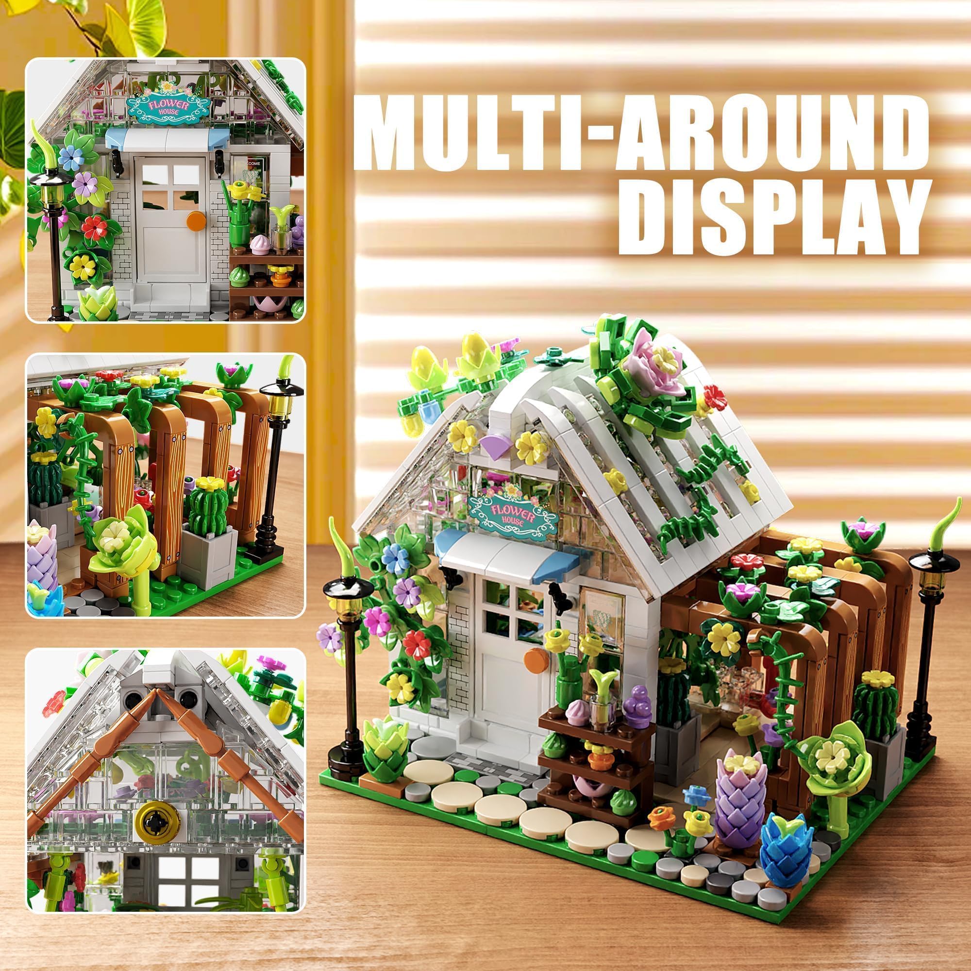 TYCOLE Flower House Building Set including Lights, 719PCS Botanical-Themed Construction Toy, Greenhouse Playset - Image 4