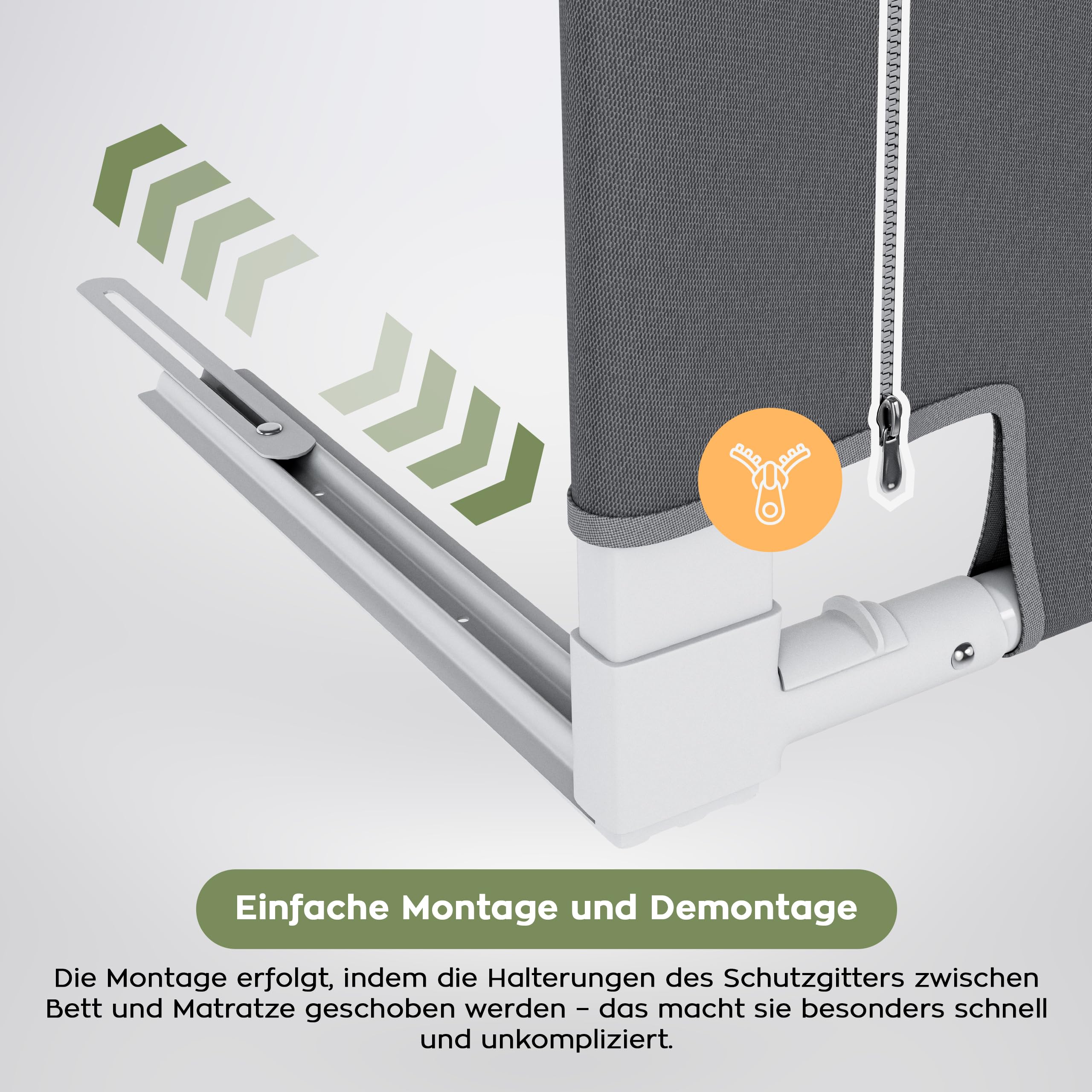 TULANO Cover 46 Bettgitter Kinderbett - Sicherheitsgitter Absenkfunktion - 18-Fach höhenverstellbar - Bettschutzgitter 160 cm - Rausfallschutz für Standardbetten - Für Matratzen 10–28 cm - Grau