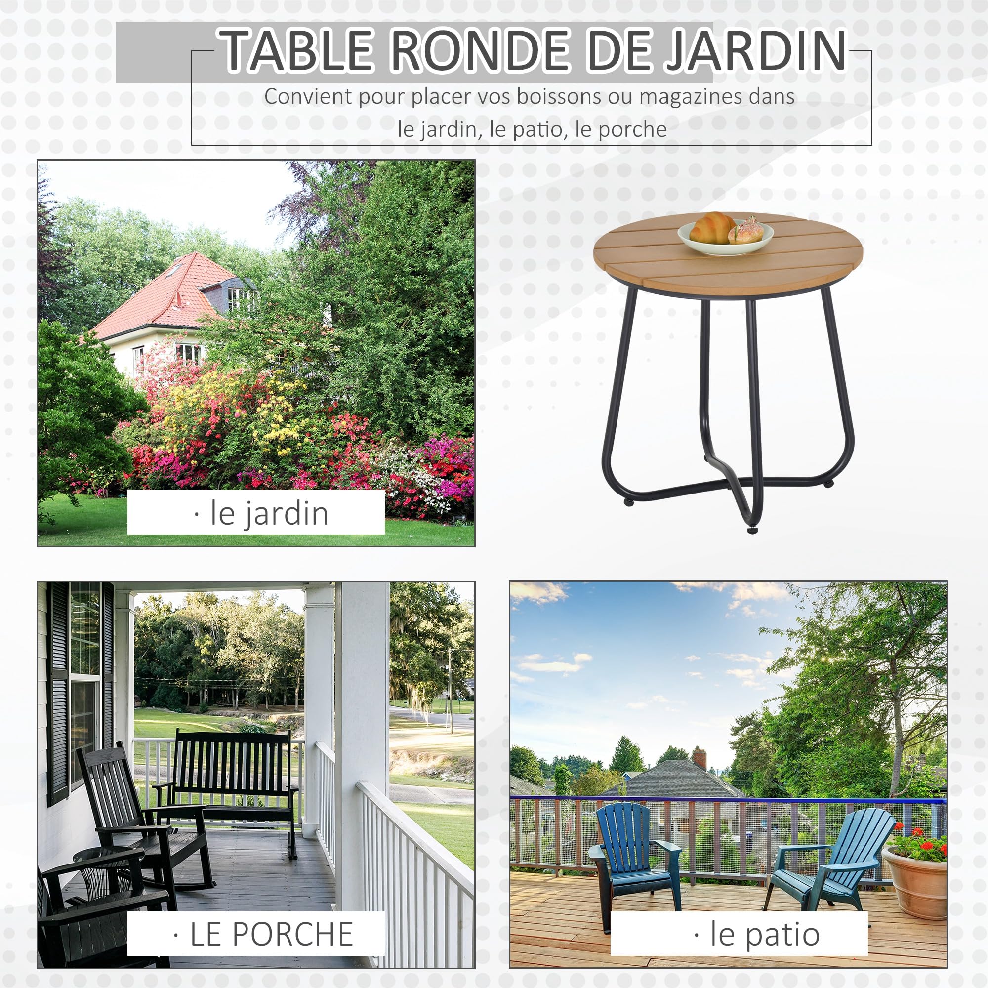Outsunny Petite Table Basse Ronde d'Appoint Acier Jardin Balcon Terrasse Salon Ø49 x 48H cm Marron