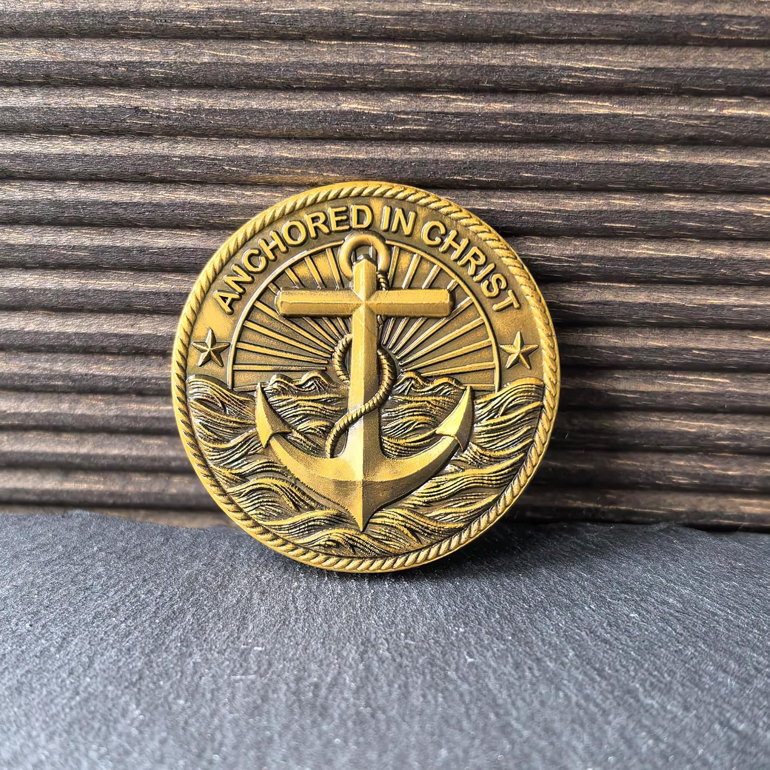 Christian Challenge Coin with Bible Verse - Anchor in Christ Design, Zinc Alloy, 1.57 Inch with Protective Case – Inspirational Gift for Faith and Strength