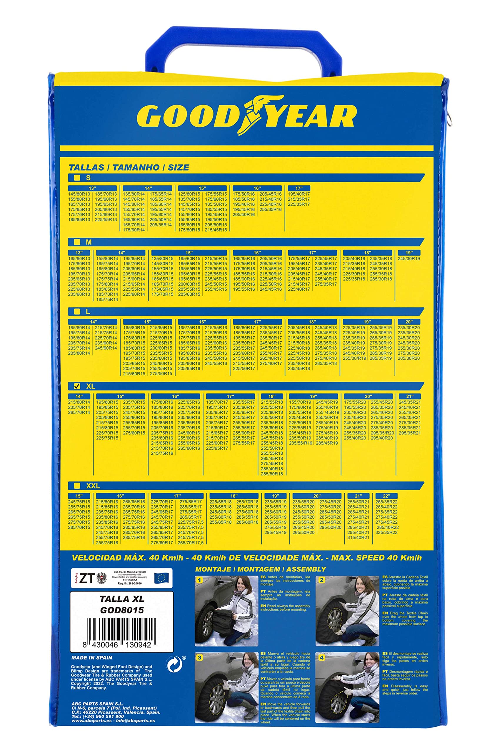 Goodyear Jeu de 2 Chaînes à Neige en Textile pour Voitures Goodyear Ultra GRIP Taille XL
