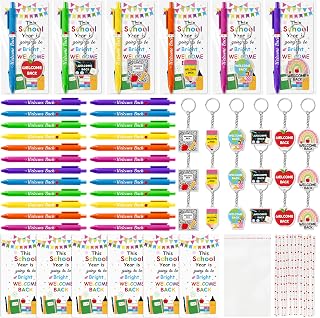 ANGOLIO Back to School Gifts for Students, 30 Sets Pens Bookmarks Keychains | First Day of School Ballpoint Pens Bulk, Welcome Back Student Teacher Gifts, Classroom Rewards, Birthday Party Favor for Kids