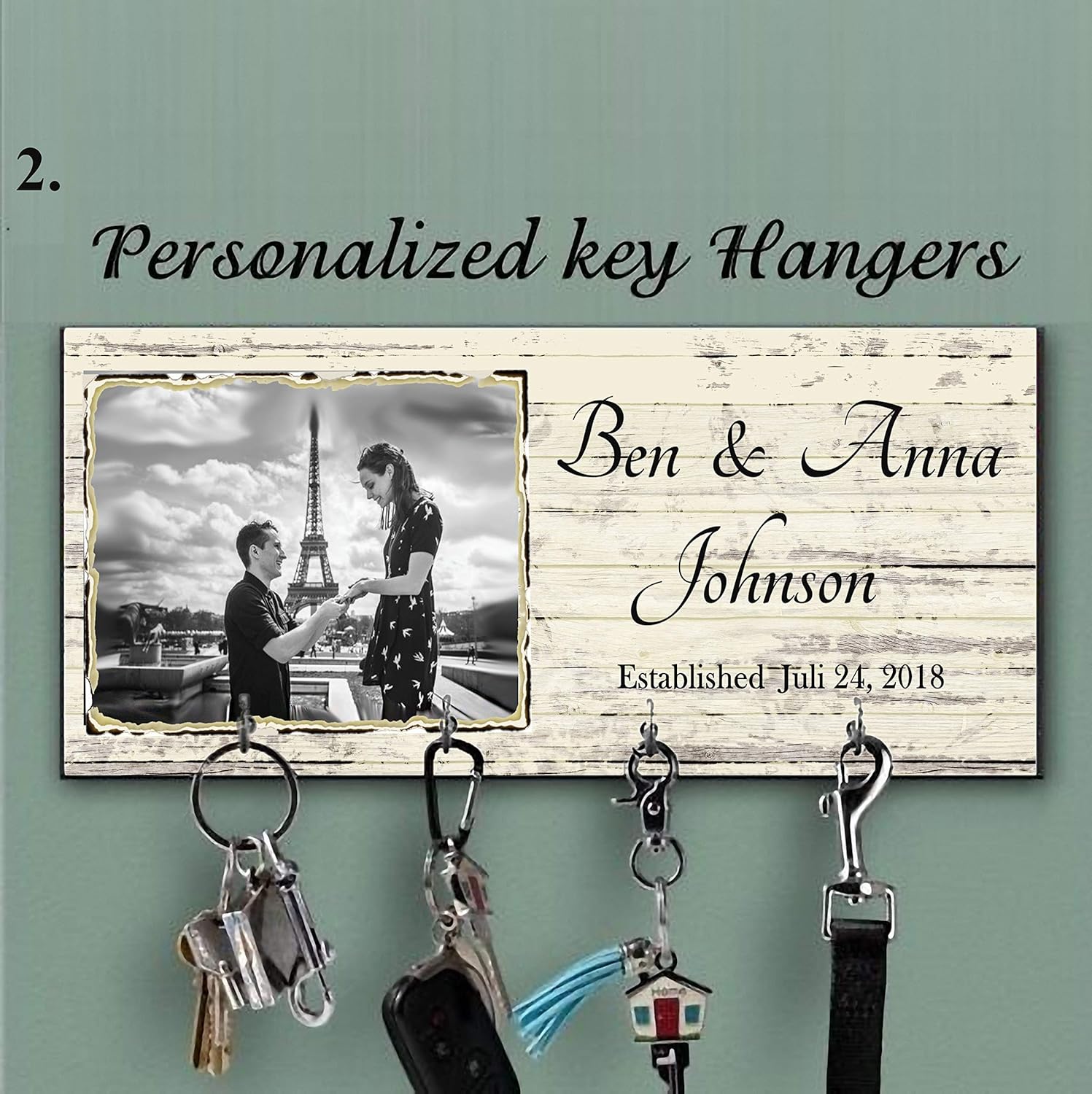 Photo Key holder for wall, Custom Wood Key Holder For Wall, Personalized Key Hanger, Custom Wall Key Hanger, Housewarming Gift, Anniversary Gift, Last name key rack, Family key hanger, Wedding gift