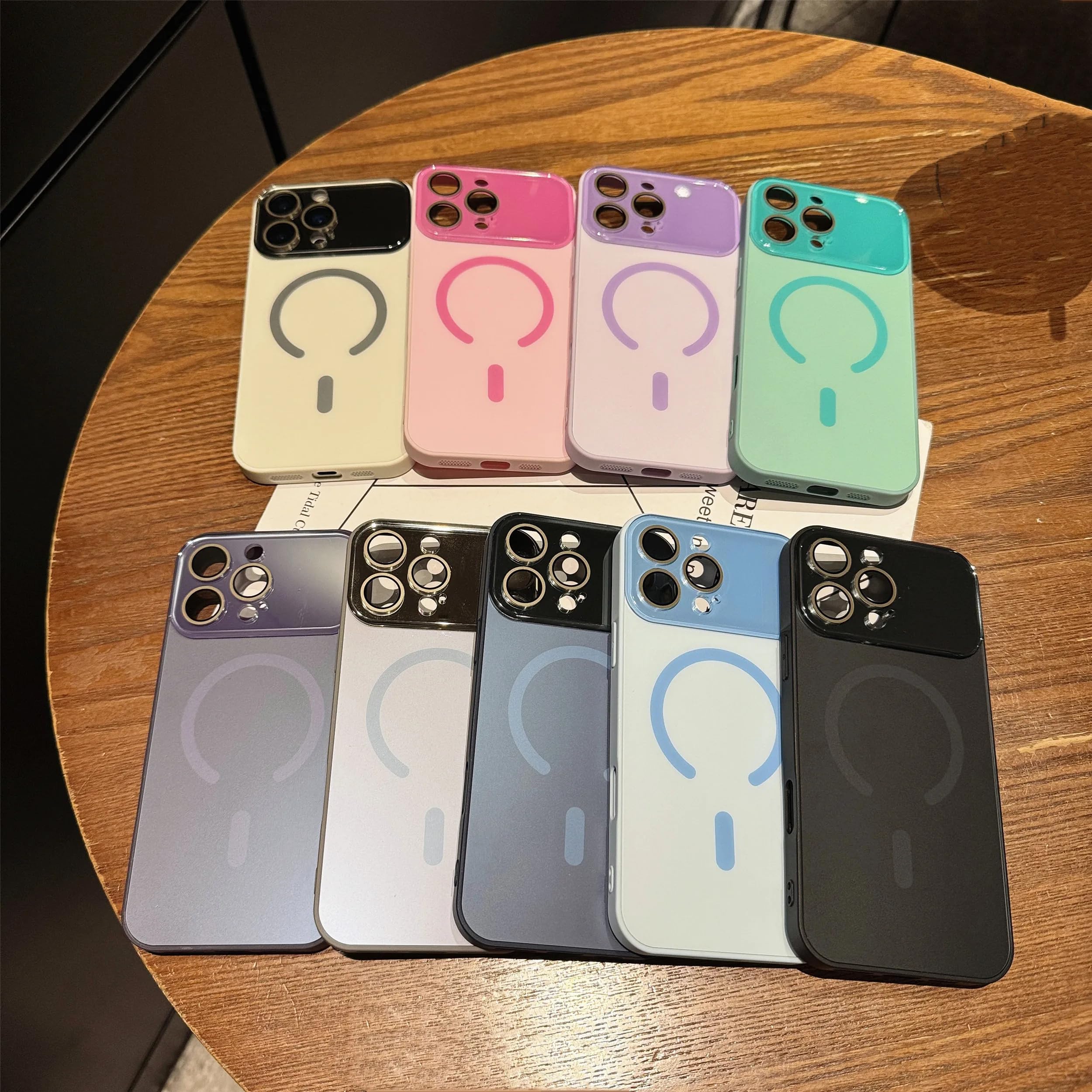 Luksusowe szklane etui z magnetycznym matowym obiektywem na iPhone'a 14 (do iPhone'a 14/różowe)