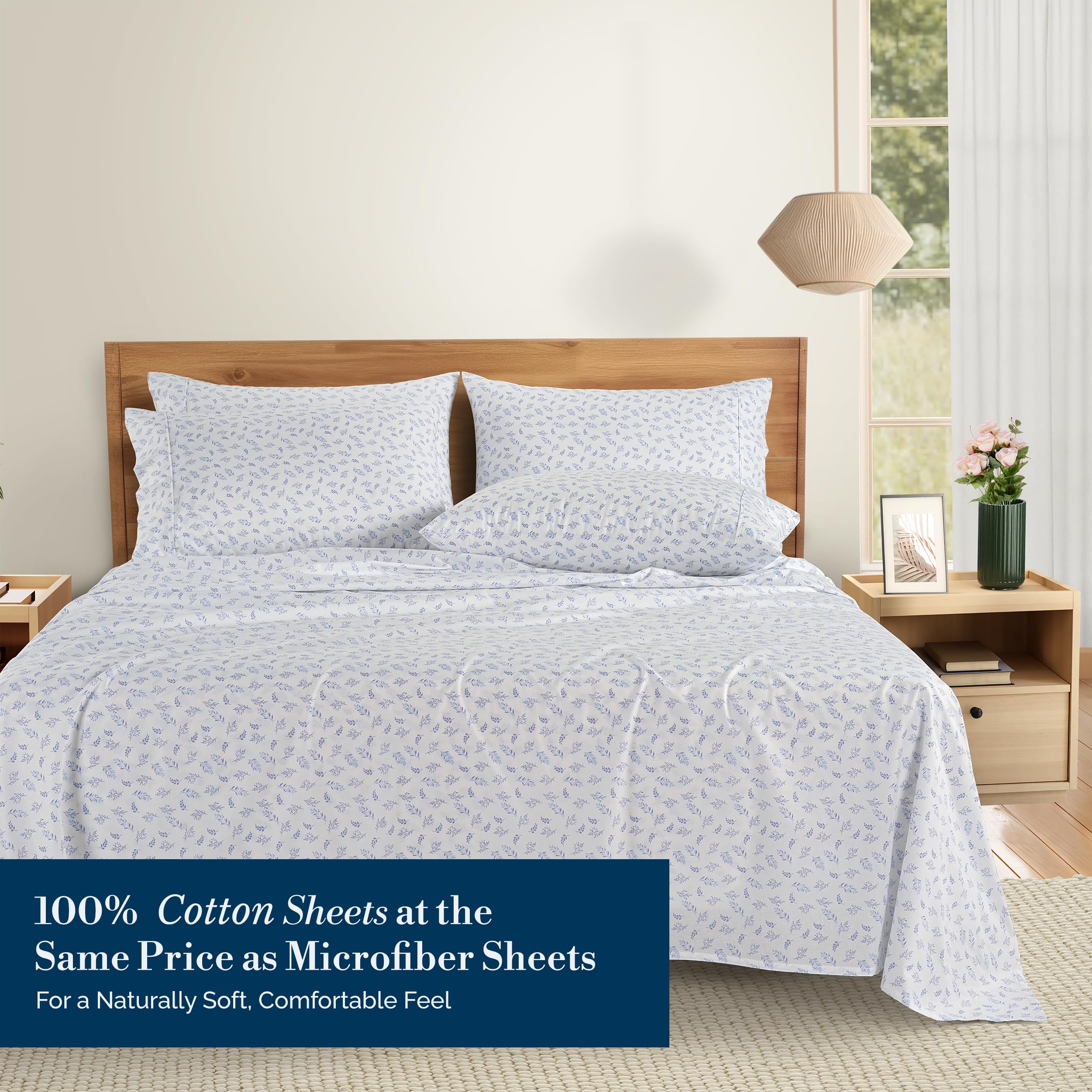 Casa Platino 100% Cotton Sheets Queen Size Set - 6 Pieces (1 Flat, 1 Fitted, 4 Pillowcases) - Soft & Breathable Percale Weave - Cooling Bed Sheets with Deep Pocket - Durable Queen Sheet Set - Amethyst