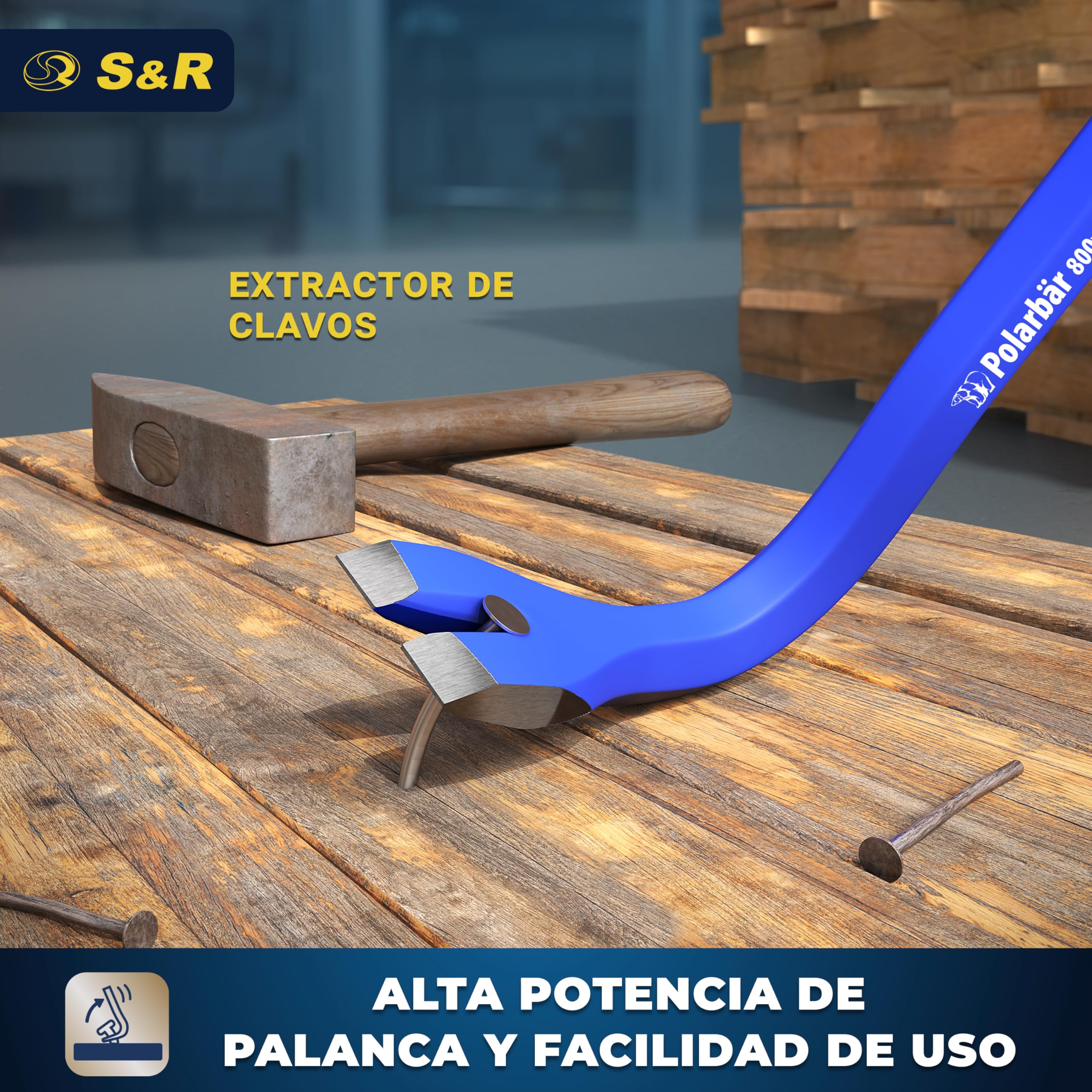 S&R 2 Palancas Sacaclavos Profesionales 50 cm y 80 cm – Barra Desencofrador Pata de Cabra Grande y Pequeña para Palets de Madera Clavos Mamposteria.