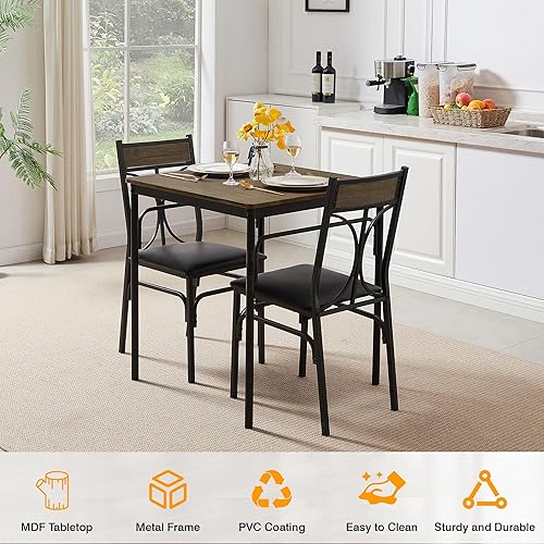 Miniatura 5 de VECELO Juego de mesa de comedor de 3 piezas para 2, juego de mesa de cocina con 2 sillas para espacio pequeño, ahorro de espacio y diseño moderno
