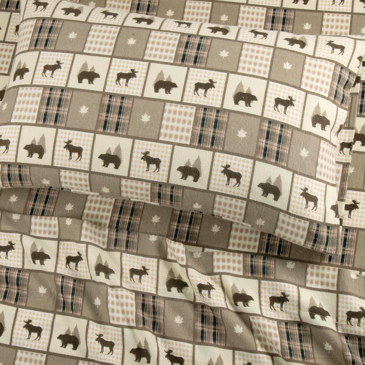 Flannel Sheets King Size Rich Cotton -High GSM Flannel Bed Sheet Deep Pockets - Warm & Cozy Flannel Sheet Set for All Seasons (Lodge Check)