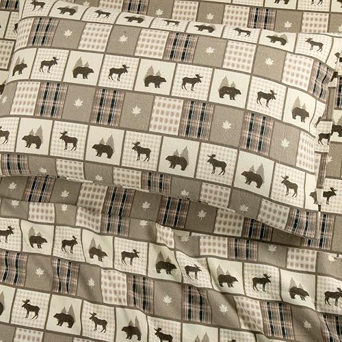 Miniatura 2 de Lodge & Linen Juego de sábanas de franela tamaño King  Algodón, pesado, franela suave aterciopelada  Sábanas de franela de bolsillo profundo