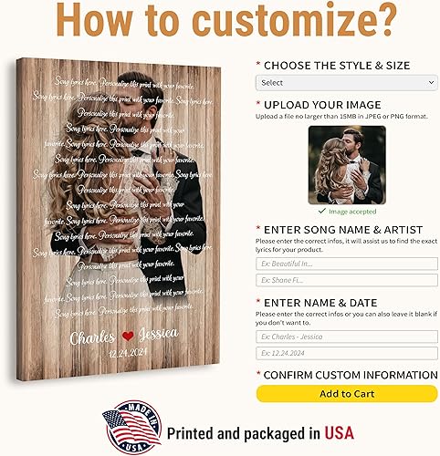 Vista 48 de VICILO Póster de letras de canciones personalizadas, enmarcado, lienzo personalizado, arte de pared, regalos para el día de San Valentín para él