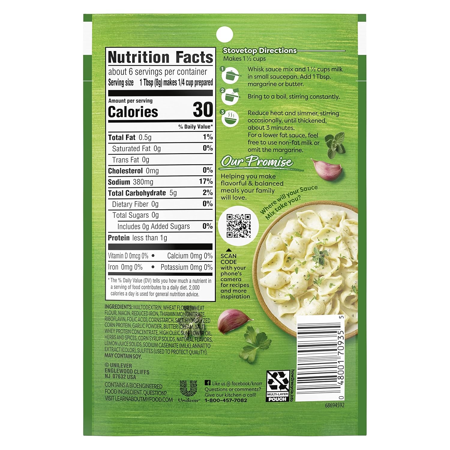 Knorr Sauce Mix Creamy Pasta Sauce For Simple Meals and Sides Garlic & Herb No Artificial Flavors, No Added MSG 1.6 oz, Pack of 24
