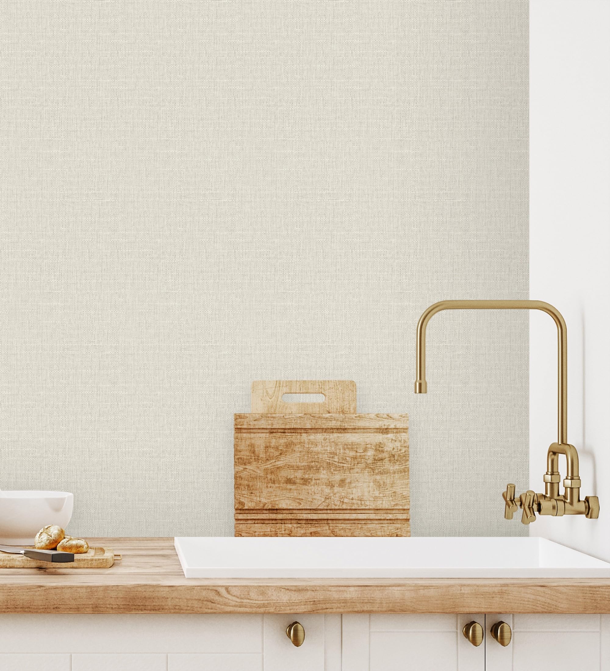 GAULAN 682868 - Papel pintado vinílico efecto textil con textura alto relieve color blanco roto perlado para pared salón cocina dormitorio pasillo mueble - Rollo de 10 m x 0,53 m