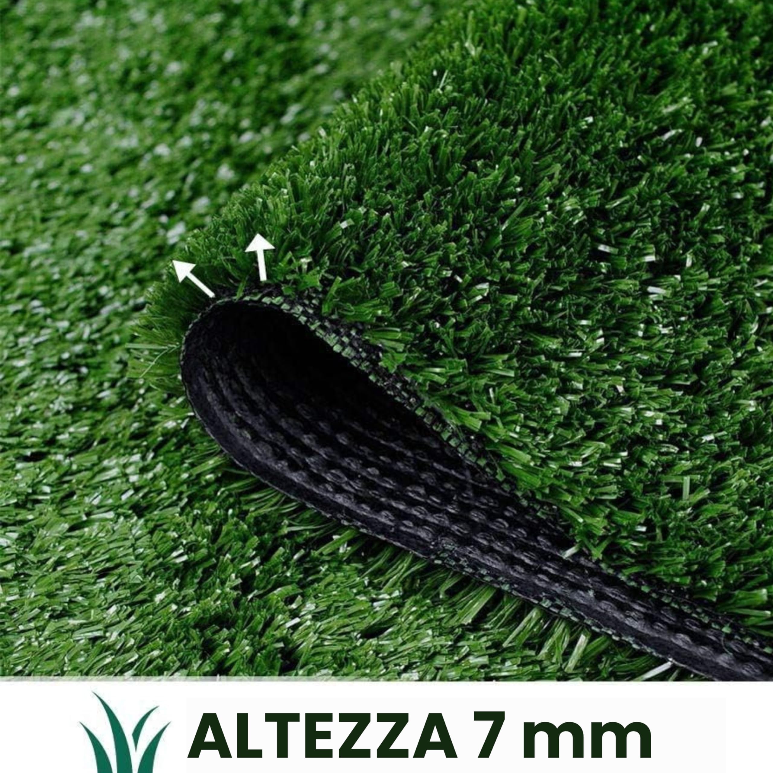 Baroni Home Rouleau de Gazon Synthétique Vert Naturel 2x10 mt épaisseur 7mm, Gazon en PE, Fond Drainant en PP, Haute Densité de Fils/m², Résistant et Sûr pour les Animaux, pour Jardins, Piscines