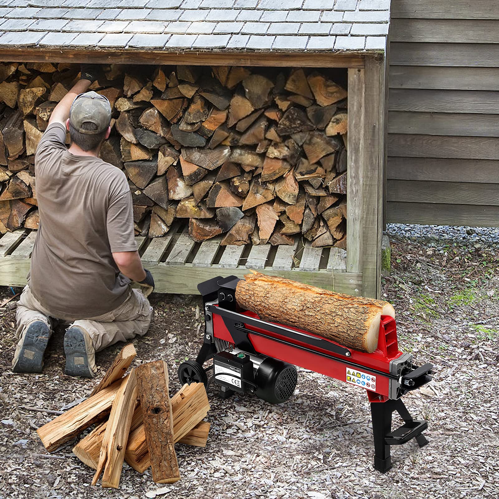 Electric Log Splitter Hydraulic Wood Cutter, 7 Ton Hydraulic Wood