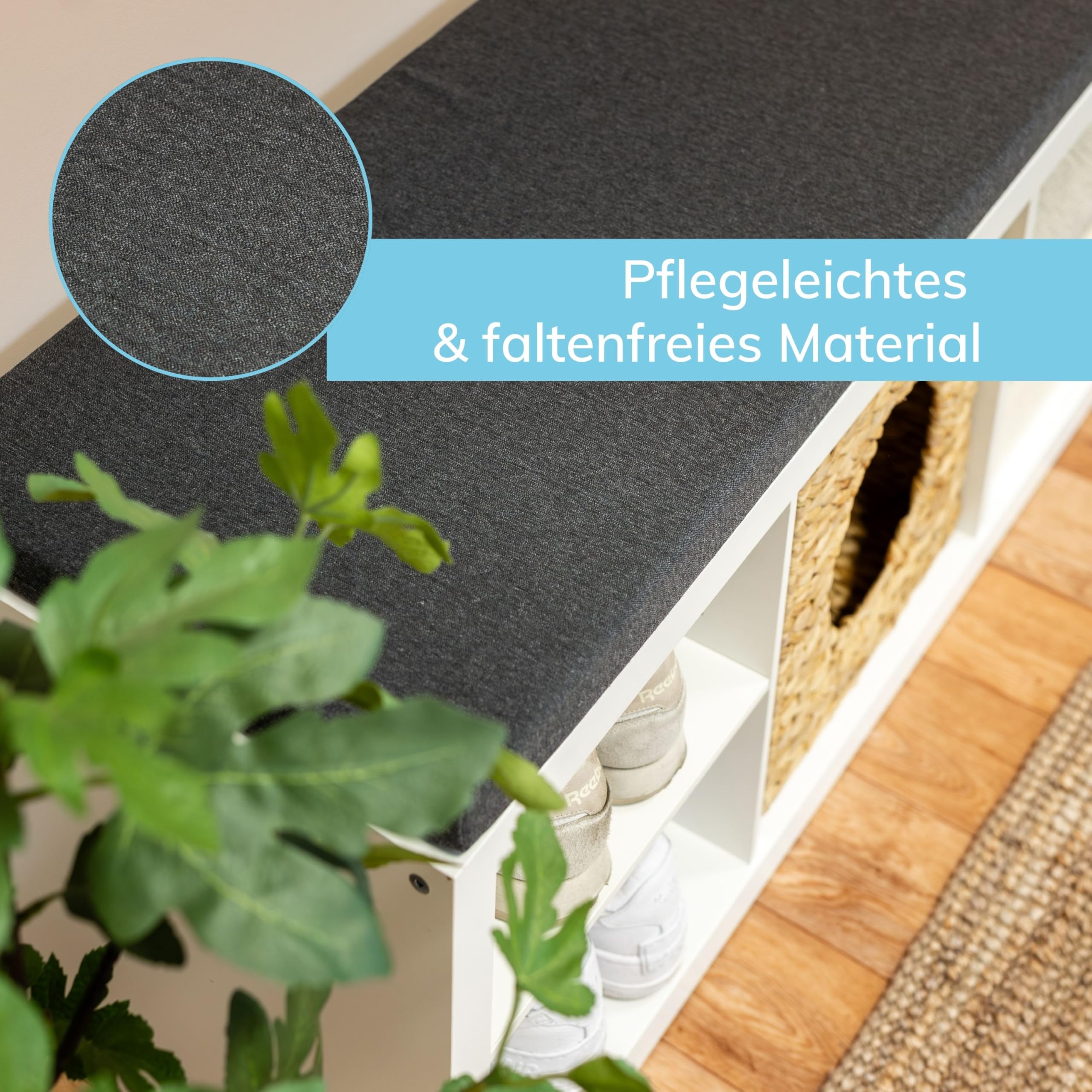 Sitzauflage Kallax Regal | Sitzpolster | Polsterauflage | Sitzkissen fürs 4er Kallax | Auflage für Sideboard als Sitzbank | Unempfindlicher Stoffbezug | 146 x 39 x 4 cm | Dunkelgrau, Anthrazit