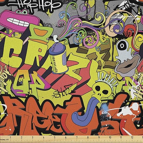 Vista 853 de Ambesonne Tela beige de The Yard, ilustración contemporánea de animales marinos en estilo retro, arte de caballito de mar de cangrejo de pulpo, tela