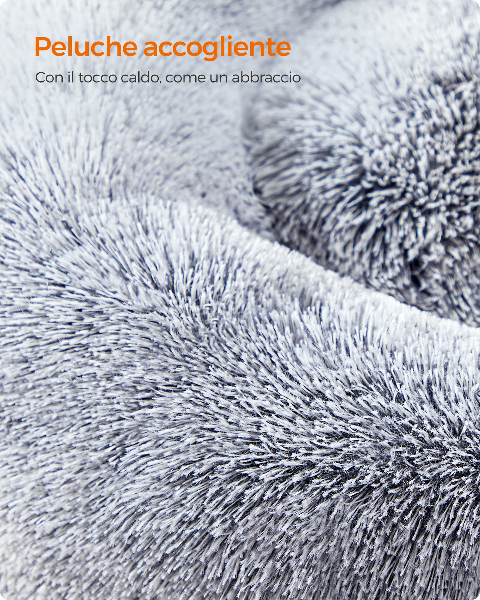 Feandrea Cuccia Cane Interno, Cuccia per Cani, Lettino per Animali Domestici a Ciambella, Cuscino Sfoderabile e Lavabile, Tappeto di Peluche, Diametro 60 cm, Grigio Ombré PGW038G01