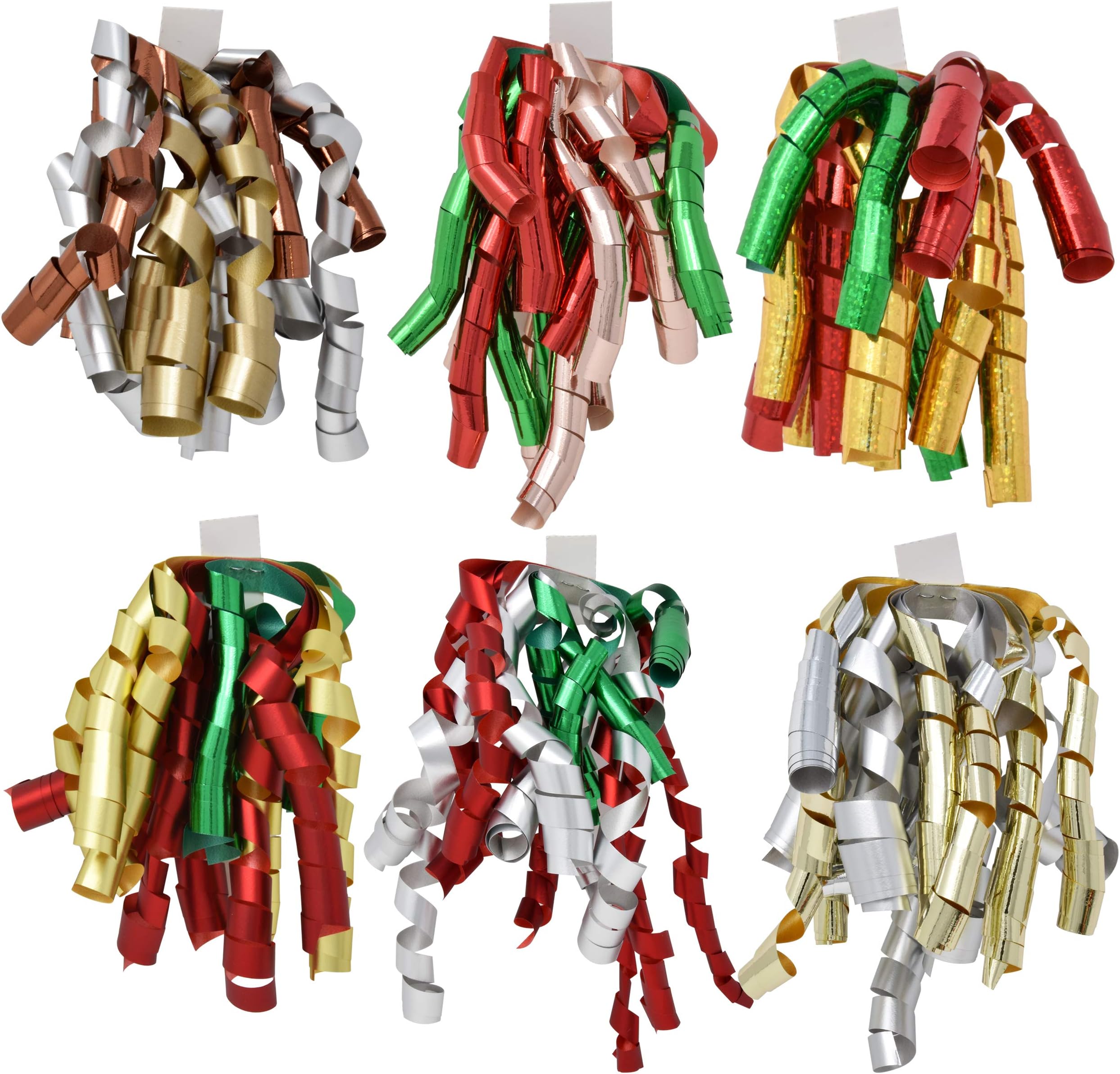 Gift Boutique Christmas Curly Bows Ribbon Self Adhesive Gift Wrap Present Set of 24 in Assorted Holiday Colors Green, Red, Gold, Silver, Copper Metallic Matte Holographic