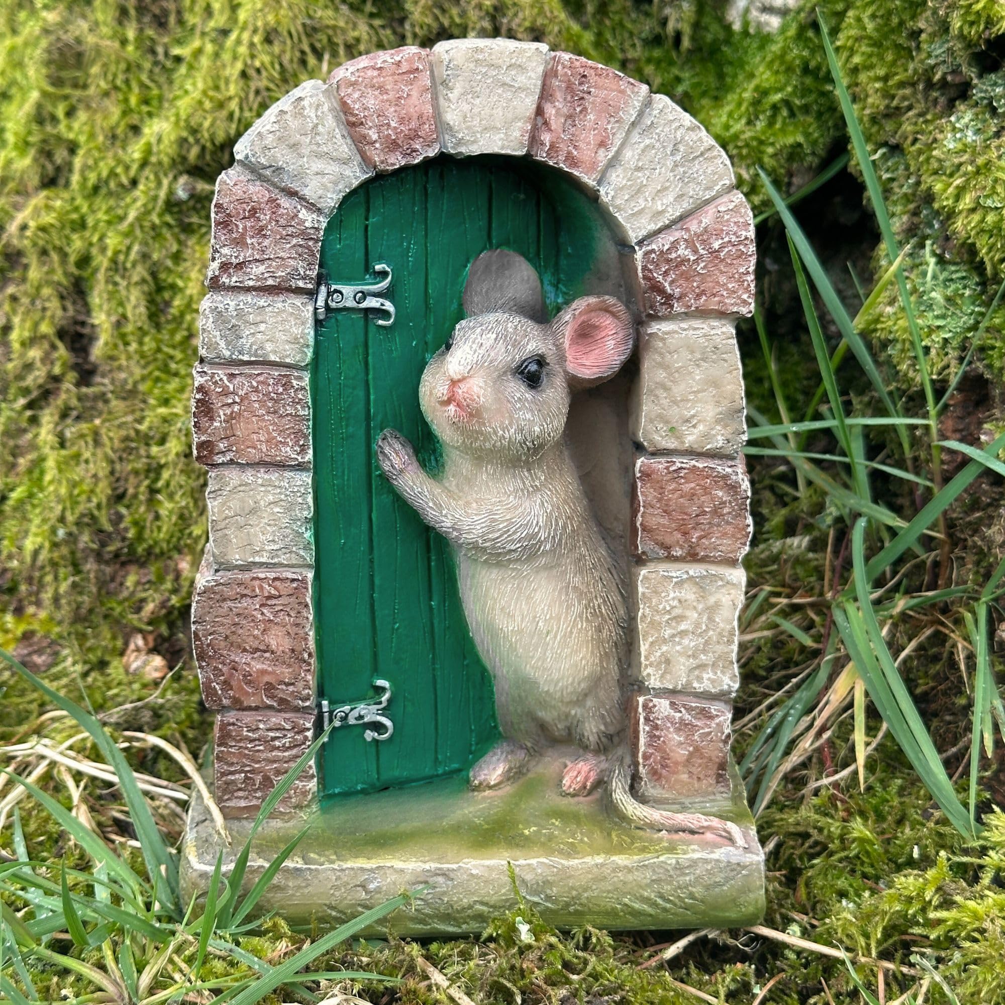 Animal Crackers Heavy resin Mouse doorway fairy garden door ornament decoration mice lover gift (Green Door)