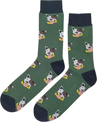 Pit Bull Head Dress Socks Funny Novelty Crazy Fun Design Men Size 8-12 Cotton Casual Crew Colorful Funky Fancy Socks Gift for Men