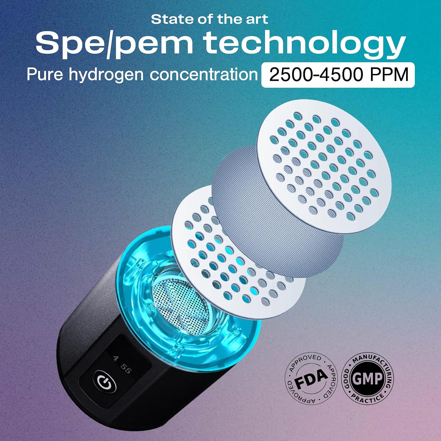Echo Go+ Hydrogen Water Bottle - Water Ionizer Up to 4.5PPM - SPE PEM Hydrogen Water Generator - Gary Brecka Recommended - Alternative to Hydrogen Water Pitcher - Black Hydrogenated Water Bottle