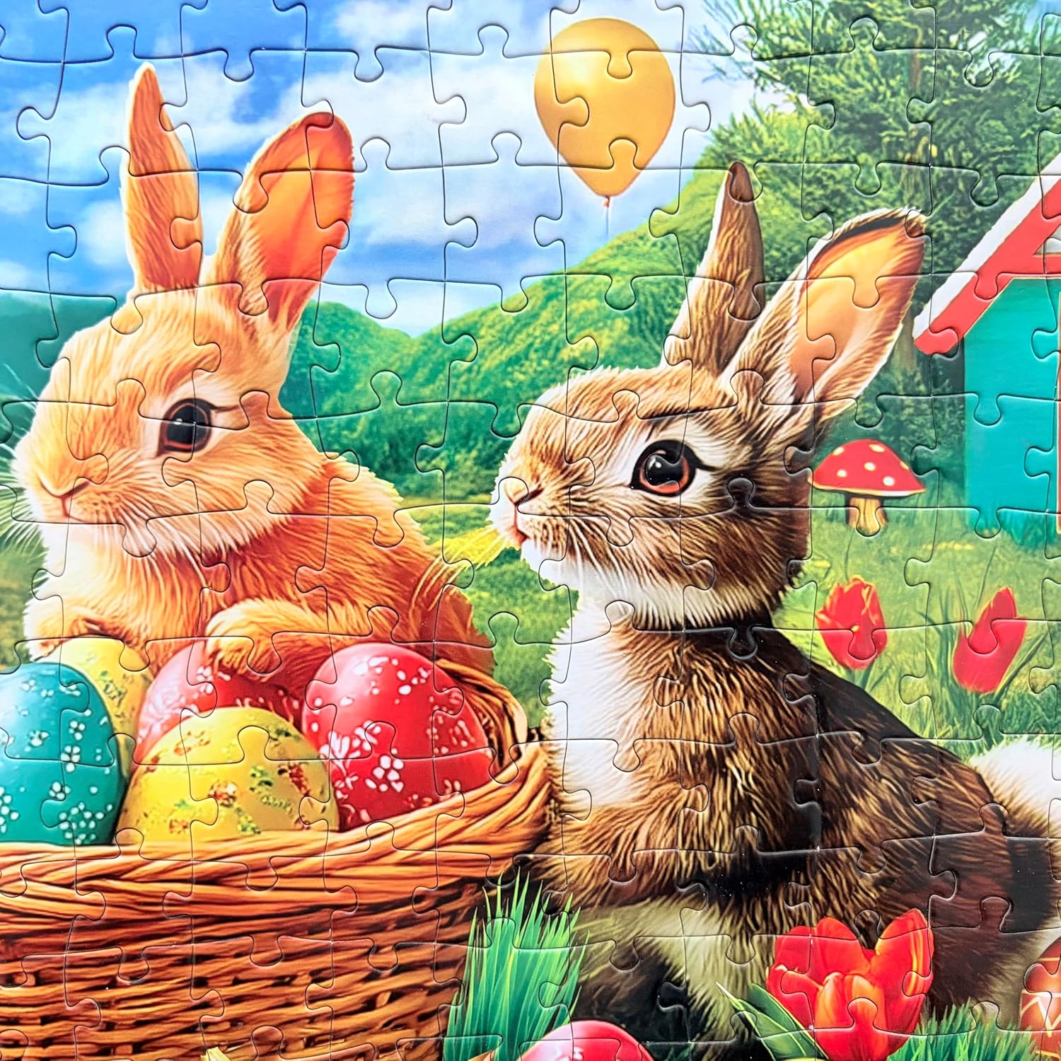 300 Piece Puzzle for Adults Kids Seniors - Happy Easter - Easter Eggs Bunny Tulips Lilies