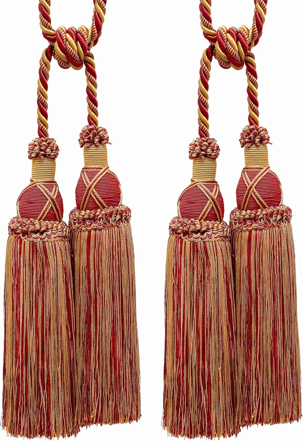 DÉCOPRO Elegant Criss Cross Double Curtain & Drapery Tassel Tieback Tassel Length 10" (25cm) 30" Spread (76cm) (Style# TBIC2) Nautical Gold #1152 (Light Gold Yellow Gold Navy Blue) Pack of 2