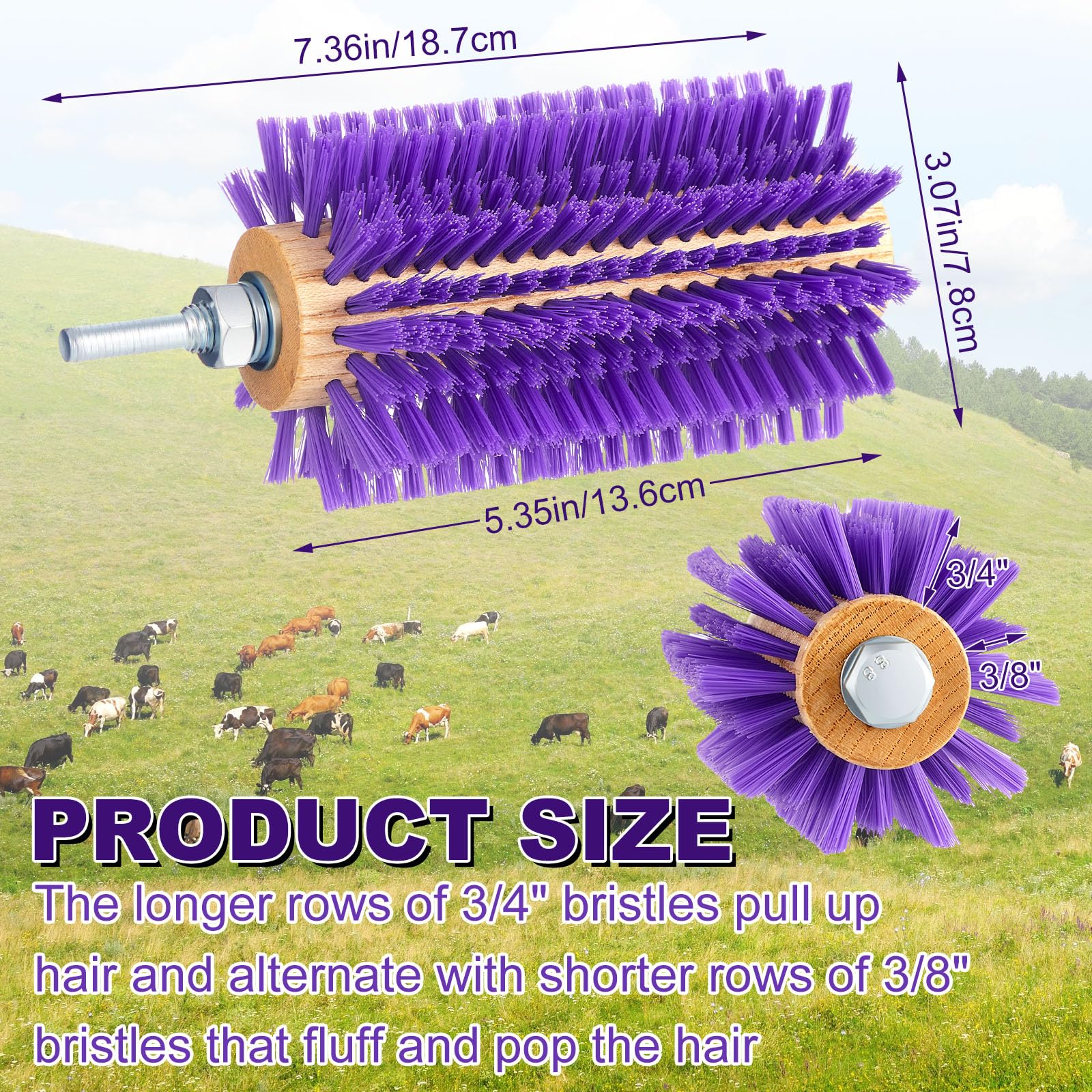 Willinglong Juego de 2 cepillos para rascar ganado y ganado, color morado, apto para vacas, caballos, ovejas y cerdos