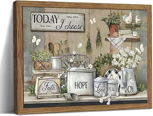 Arte de pared rústico para cocina, lienzo inspirador de granja, pinturas para decoración de pared, carteles de mariposa de flores de cocina,