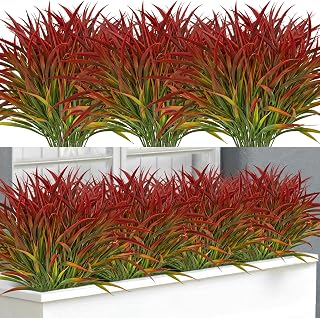 Ouddy Decor 16 Bundles UV Resistant Artificial Outdoor Plants - Fake Greenery Stems for Garden, Porch, Pathway & Home Decor (Green Mix)