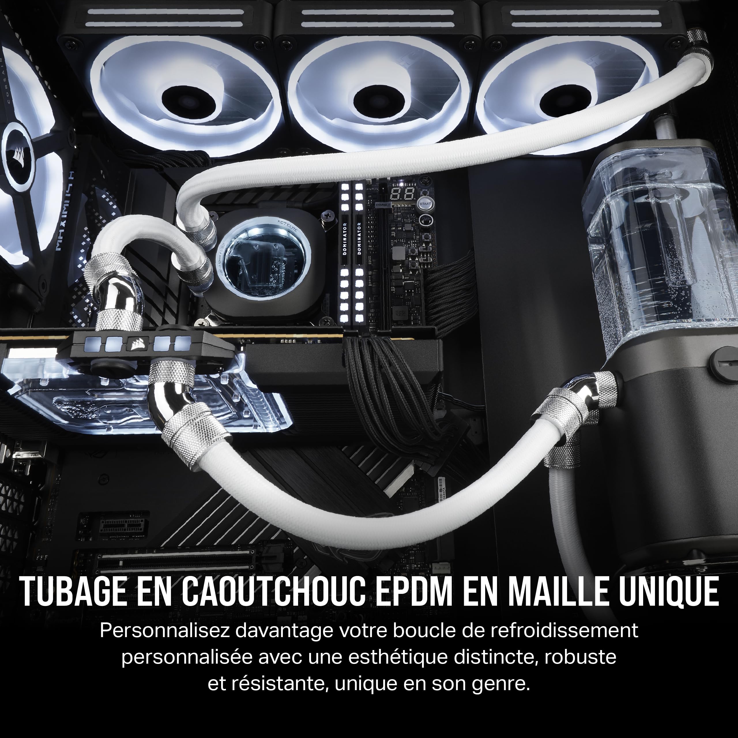 CORSAIR Hydro X Series XT Softline Tuyau en Maille - Coupe Aisée - Caoutchouc EPDM Robuste - Blanc