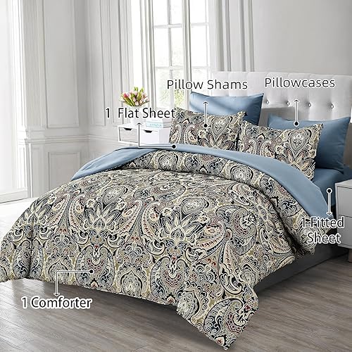 Miniatura 9 de Drucon Juego de edredón de cachemira verde tamaño Queen, juego de cama de 7 piezas en una bolsa de microfibra suave de cachemira tamaño Queen (1